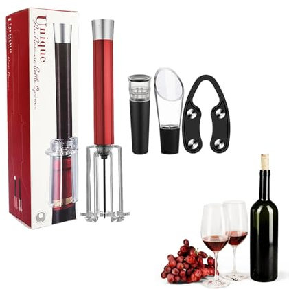 Lambo Juego de abridor de botellas de vino, juego de abridor de vino 4 en 1, sacacorchos profesionales, incluye cortador de láminas, juego de abridor de vino multifuncional, vertedor de vino y tapón