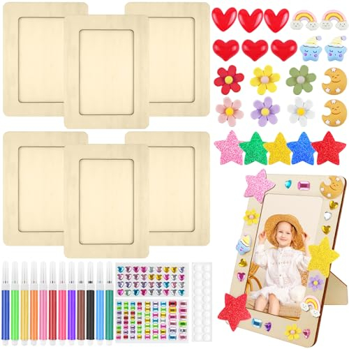 HavaCue DIY Wooden Picture Frame Set, 19 x 14 cm - Children's Craft Set, Craft Photo Frames to Decorate with Glitter Stones, Glitter Foam Stickers, Colourful Brush, Resin Jewellery