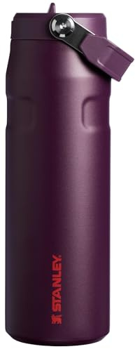 Stanley IceFlow Flip Straw 2.0 - Botella de agua de 24 onzas, popote integrado con apertura más grande, ligera y resistente a fugas, acero inoxidable aislado, sin BPA, ciruela