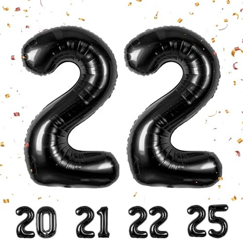 Number Balloons 22,Black Balloons 22 for Birhtday Party Decoration,40 Inch Giant Helium Foil Number Balloons for Women Men 22th Birthday Party Decor Anniversary Party Decorations Supplies