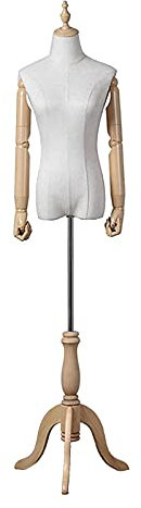 asdchZen Schneiderpuppe Für Damen, Schaufensterpuppen-Torso Mit Stativ Und Arm Aus Holz, Verstellbare Schaufensterpuppe Für Damenbekleidung, Halbkörperpuppe (Mit Holzkopf)
