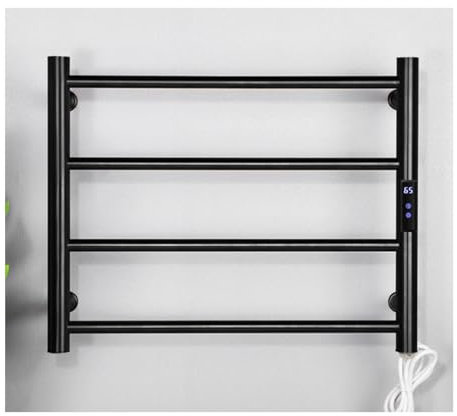 Scaldasalviette Elettrico Basso Consumo 4 Bars, Termoarredo Bagno Elettrico, Portasciugamani Riscaldato Elettrico a Parete Con display LCD Timer Temperatura Costante,Nero,Plug In
