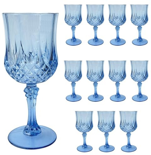 Veiuwa 12 PCS Blue Plastic Wine Glasses,Reusable Plastic Wine Glasses,Blue Goblet Glass,Durable and Sturdy Cups Can Be Used for Various Parties Such as Weddings!