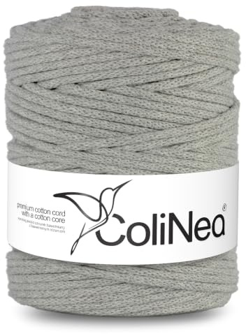 ColiNea Baumwollkordel mit Baumwollkern 5 mm 200m Baumwollgarn DIY Makramee Stricken Cotton Cord ideal für Makramee Handwerk Baumwollseil für Basteln (Grau)