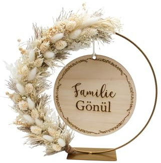 stehender Trockenblumenkranz Hochzeit Tischkranz personalisiert Boho (Holzscheibe)