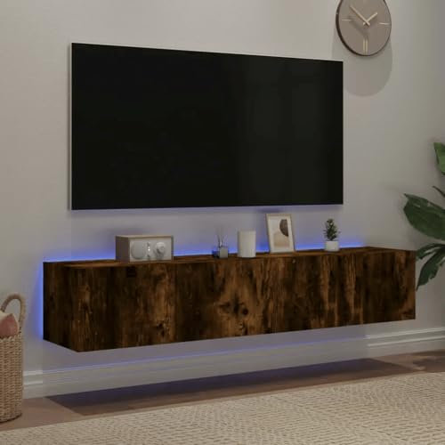 Canditree Ensemble Meubles TV Suspendu avec Lumières LED, Meuble TV Mural avec Rangement, étagère TV Flottante 160cm (chêne fumé)