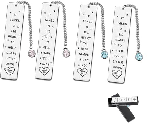 NCCHDZSW Lesezeichen Personalisiert 4 Pcs Metall mit Geschenkboxen Metall Lesezeichen aus Edelstahl IT TAKES A BIG HEART TO HELP SHAPE LITTLE MINDS 