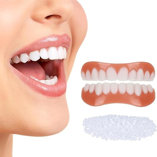 Künstliche Zähne Zum Aufstecken 2 Paar Kosmetische Veneers Zähne, Prothesen Gefälschte Zähne Sofort Lächeln Furnier Für Aufhellung, Fake Zahnspange Provisorischer Zahnersatz Oben Und Unten
