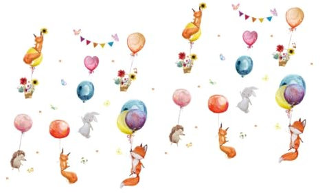 VICASKY 2sätze Kreativer Wandaufkleber Fuchs Mit Ballons Für Kinderzimmer Abnehmbarer Wandsticker Für Dekorative Gestaltung Im Wohnraum Für Babyzimmer Und Spielräume