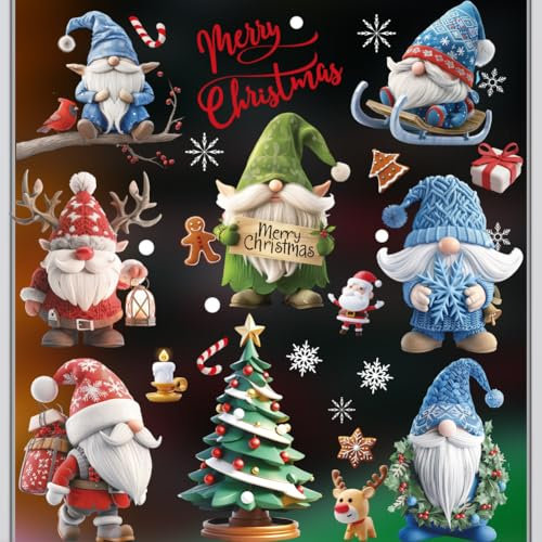 Christmas Window Stickers, 9 Sheets 95 PCS Reusable Christmas Window Decorations Double Sided PVC Static Xmas Window Stickers Scene for Glass