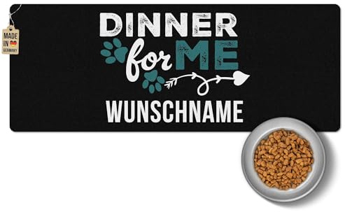 PR Print Royal Napfunterlage mit Name selbst gestalten - Dinner for me - Blau, Futtermatte für Hunde & Katzen - Personalisierte Geschenkidee, Waschbar | 80 x 30 cm, rutschfest