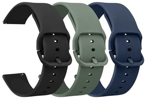 Mugust 20mm 22mm Uhrenarmbänder für Damen Herren, 20mm/22mm Silikonarmband, Schnellverschluss Uhrenarmband, Weiches Silikon Sport Ersatzarmband (22mm, Schwarz+Abyss Blau+Kieferngrün)