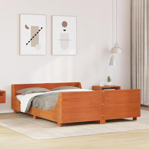 Buzaza Massivholzbett ohne Matratze Wachsbraun 120x200 cm Holz Bett Massivholzbett Bed Frame Bettgestell Bett Holz Kiefernholz - 850772