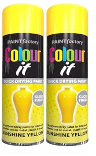 PNJB All Purpose Yellow Spray Paint, Aerosol Spray, Quick Drying, Excellent Coverage for Car, Van, Wheel, Metal, Ideal For Rust-Free Metal Surfaces, Excellent Coverage 250ml, (2PCS)
