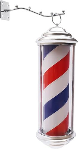 Poste de barbería clásico de 13,8 pulgadas, luz LED para barbería, poste de barbería, rayas giratorias rojas, blancas y azules, luz giratoria de montaje en pared, resistente al agua (35 x 14,5 cm)