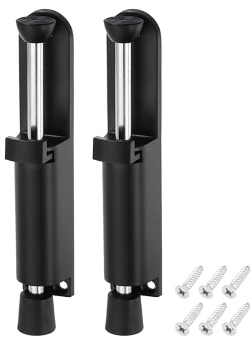 sourcing map 2 Pack Kickdown Door Stop, Spring Loaded Telescopic Door Stopper, Adjustable Door Locks Holder for Distance from the Ground 45mm/1.77, Black