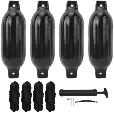 flexman 4 Pack Bootsfender Kit Zum Andocken, 4,5 X 16 Zoll Aufblasbare Bootsstoßstange mit 6,5 Fuß Langem Seilaufblasgerät, Schützende Gerippte Bojen Zum Andocken für Yacht Ponton