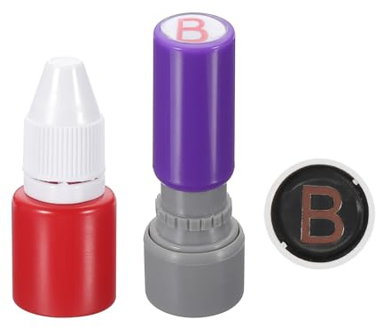 PATIKIL 10 mm brevstämplar, B-alfabet stämplar mini självbläckande stämplar plast bläck stämpelset för lärare, klassrum, scrapbooking, rött bläck, lila skal