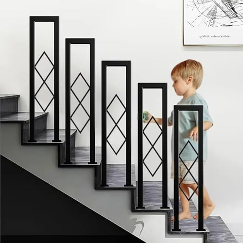 AIOJXHY Treppengeländer Innen U Förmig Rostfrei Handlauf Geländer Treppe, Schmiedeeiserne Metall Ziergeländer, mit Diamant Muster, für Korridor, Villa Eingang und Außen (Schwarz, 100cm)