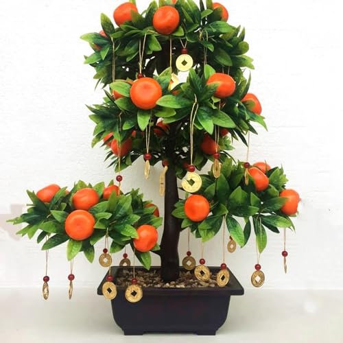 QJWMatic Künstlicher Orangen-Bonsai-Baum, Bonsai, gefälschter Orangenbaum, Pflanzensimulation, realistische Mandarinen für die Dekoration zu Hause, im Büro und bei Veranstaltungen A