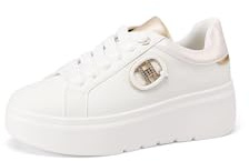 QUEEN HELENA Zapatillas deportivas de plataforma casuales ligeras para mujer X32-6, blanco y dorado., 37 EU