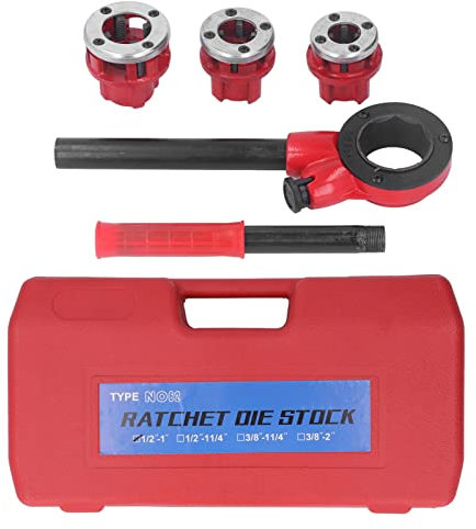 Kit filiera per tubi Mavaol da 1/2 pollice a 1 pollice, robusta struttura in ferro, impugnatura ergonomica, scatola di immagazzinaggio portatile, include testa a cricchetto e