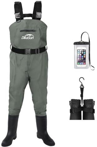 DikaSun Fishing Waders for Men & Women, Waterproof 2-Ply Nylon/PVC Chest Wader with Boots for Outdoor Sizes 4-13 Bootfoot