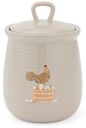 Cooksmart Recipiente de cerámica Hen House Lane, tarro de almacenamiento de cocina de diseño británico | Estilo rústico beige | Accesorio de cocina duradero y elegante | Lavar a mano solamente