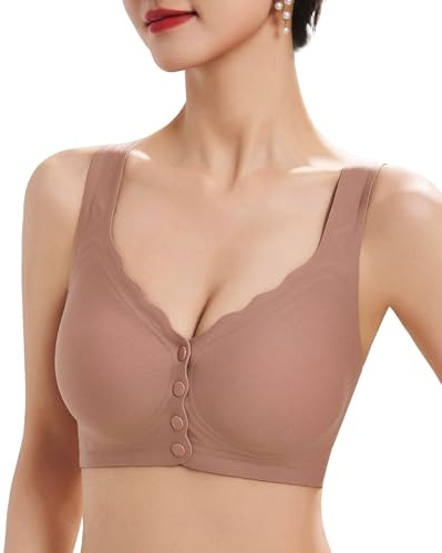CLOUSPO Women Bra Front Closure Fastening Wireless Post Surgery Mastectom Jelly Bras for Elderly Old Women with Soft Seamless Support Padded Bralette