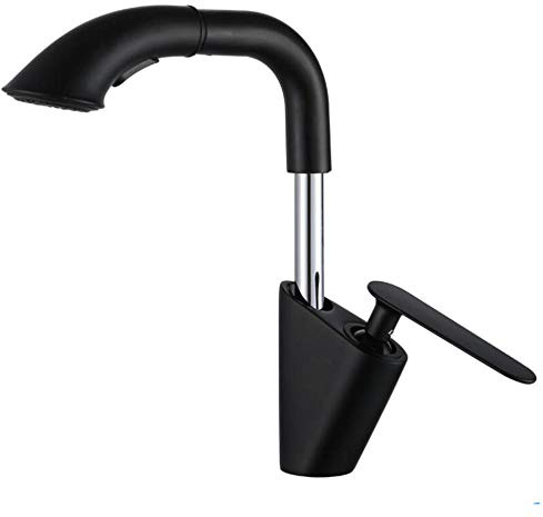 Grifo mezclador para lavabo con lámpara de araña con rociador extraíble Grifos para baño Grifo para lavabo elevable en frío y caliente de latón con ducha Grifo para lavabo de baño multifunción-Negro