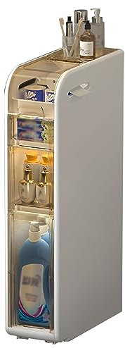 Armadietto da bagno bianco con cassetti trasparenti e rotelle, piano alto e stretto, autoportante, per cucina, corridoio, soggiorno, WC, camera da letto, lavanderia, soluzione salvaspazio