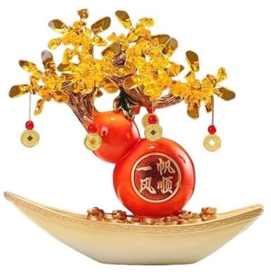 GLigeT Edelstein Baum Tisch-Glücksbaum aus Kristall, sanfte Segeldekoration for das Büro zur Einweihung Geldbaum Feng Shui(Beige)