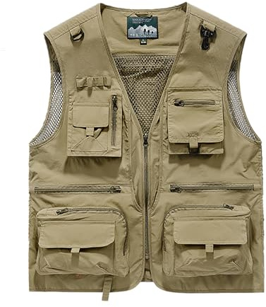 FDKLOOK Herren Outdoor Weste Fischerweste mit Mehreren Taschen Leichtgewicht Wandern Fischen Camping Fotografie Ärmellose Jacke