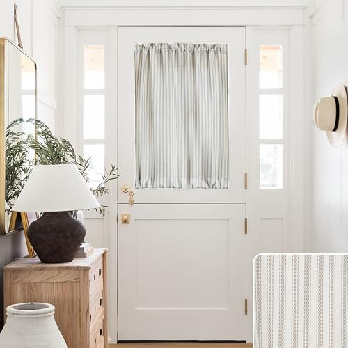 Lino Rosa Striped Door Window Curtain for Glass Window 40 Inch Length,Taupe