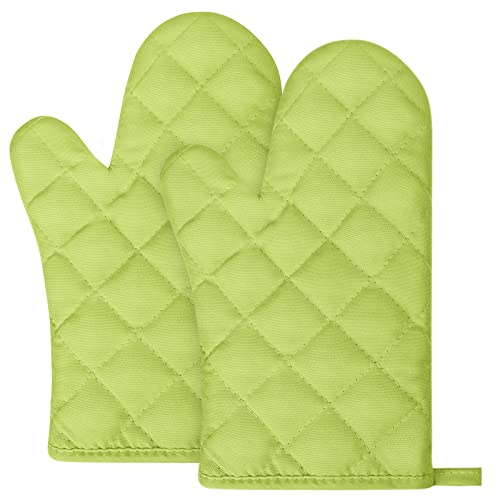 AUAUY Guanti da Forno, Guanti da Barbecue, Addensare Guanti da Forno a Microonde, Presine da Cucina Morbida in Cotone per Arrostire, Cuocere, Grigliare, Cuocere al Forno (Verde)