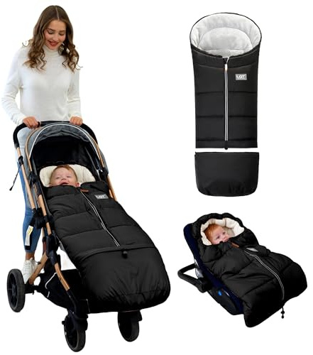 LAT Sacco Termico Invernale per Passeggino Universale, Coprigambe Passeggino Universale con Sezione di Prolunga Staccabile, Impermeabile Sacco a Pelo Invernale per Passeggini (Base, Nero)