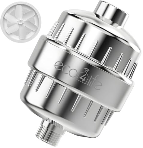 eco4life Filtro doccia – Filtro per soffione doccia a 25 fasi per acqua dura, rimuove il 99% di cloro e metalli pesanti, migliora pelle e capelli, ventola a turbina integrata, si adatta alla maggior