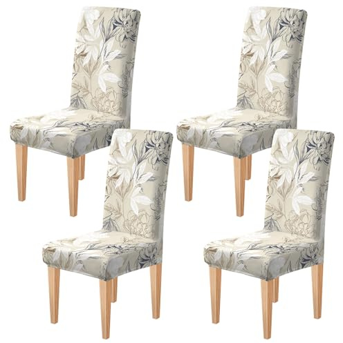 Dioxide Fundas Sillas de Comedor con Estampado Moderno, Funda Sillas Elástica,Suave y Confortable,Fundas para Sillas Ajustables Protectora Sillas para Banquetes,Restaurante(Sombras y Flores,4PC)