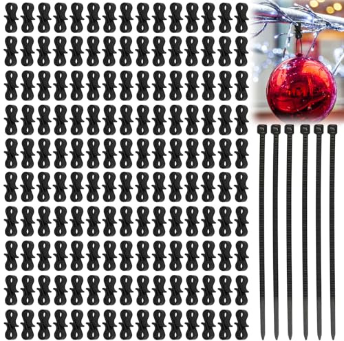 Juyibaao 150 PCS Gutter Hooks for Outdoor Lights, Plastic Mini Gutter Clips with 100 Zip Ties, Black S Hooks for Hanging String Fairy Icicle Lights, Christmas Tree Decorations
