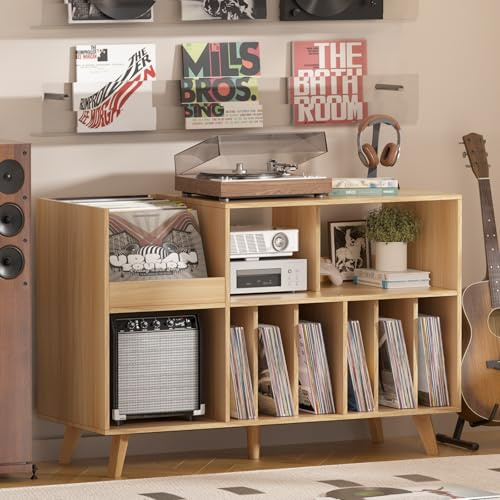 LELELINKY Gran soporte para discos con almacenamiento, soport para tocadiscos con estante, soporte para discos de vinilo con superficie de presentación, soporte para hasta 450 álbumes