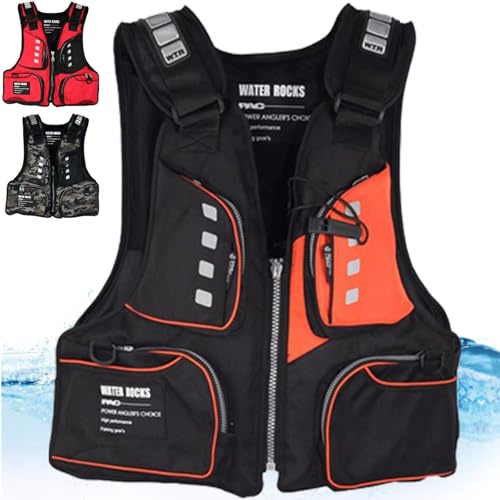 Giubbotto Salvagente Regolabile Per Pesca A Mosca Giubbotto Salvagente Multitasche Per Adulti Con Striscia Riflettente Giubbotto Galleggiante(Black)