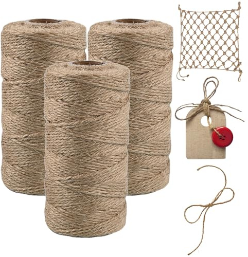 Duoleimi 300M Juteschnur, Natürliche Braun 1.5mm Jute-Kordelband für DIY Handwerk, Paketschnur, Juteband, Bindfaden, Dekokordel, Bastelschnur, Naturfaser Schnur