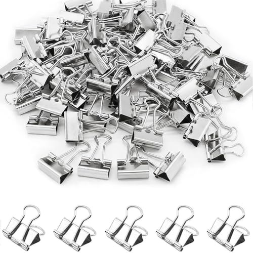 50 unidades de pinzas plegables plateadas, 19 mm, pequeñas, pinzas de papel de metal, pinzas multiusos, pinzas plegables plateadas, clips pequeños para la escuela, la oficina, el papel de carta, las