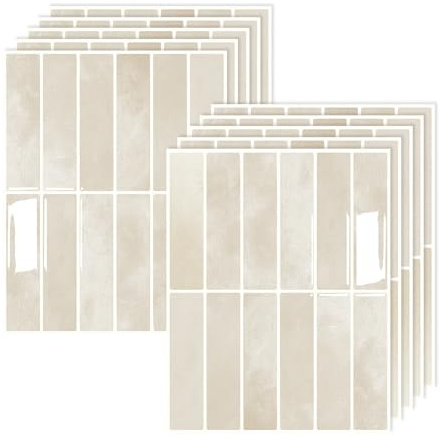 JurciCat 10Stück Dickere Küchenfliesen Selbstklebende 3D Fliesenaufkleber Abnehmbar Wasserdicht Für Bad Küche Wand Dekoration Heimdekoration (22.9x29cm)（Beige-A）