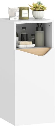 HOMCOM Badezimmerschrank mit Verstellbaren Ablagen 30 x 30 x 71,5 cm Weiß | Schmal Badschrank, Offenem Fach, Soft-Close-Tür, Toilettenschrank, für Badezimmer, Wohnzimmer