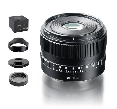 TTARTISAN AF 40 mm f/2 para Montura E, Lentes de Formato Completo 40 mm f2 Prime para Montura FE (E, Negro)