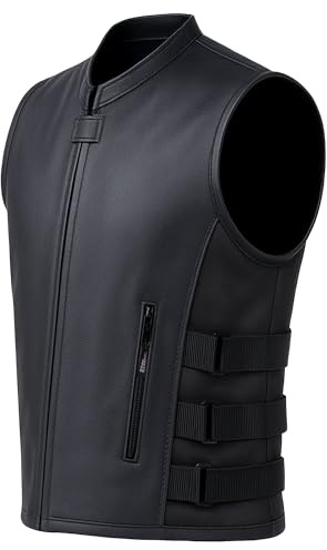 Jackets 4 Bikes New Men's Motorcycle Real Buffalo Leather Vest Adjustable Stylish w/CE Armor, Large Back Panel Biker Cruiser Touring Club Riding Vests for Men Black 3XL
