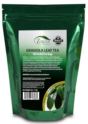 Zokiva Nutritionals Graviola Tea 100 Bags Soursop - Annona Muricata - Guanabana Herbal Tea - 100% Pure Soursop Leaf for - Caffeine-Free Graviola Tea Bags