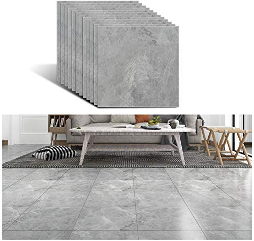 VEELIKE Grey Concrete Floor Tiles Self-Adhesive Vinyl Flooring Waterproof Kitchen Stickers Stick on Tiles Floor Stickers for Bathroom Peel and Stick Vinyl Livingroom 12 Pieces 30cm x 30cm