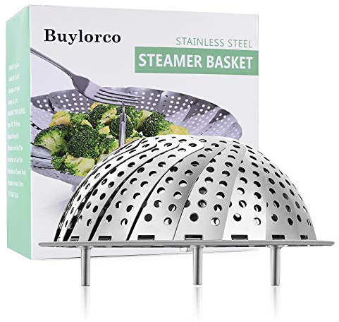 Buylorco Steamer Basket Stainless Steel Folding Vegetable Steamer Insert Steamer Cookware for Veggie Seafood Cooking (Medium)